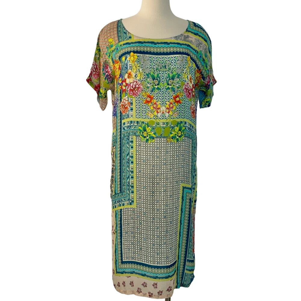 Johnny Was Tunic Blouse Top Floral Geometric Light Green | S Oversized